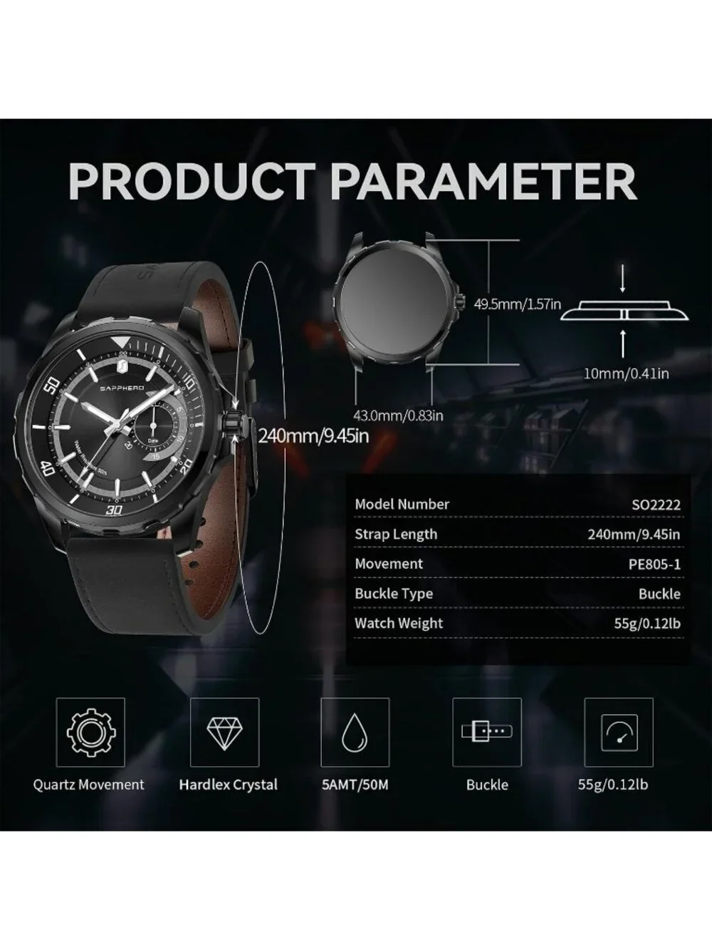 Men's All Black Numeral Dial Stainless Steel Strap Analog Quartz Wrist Watch